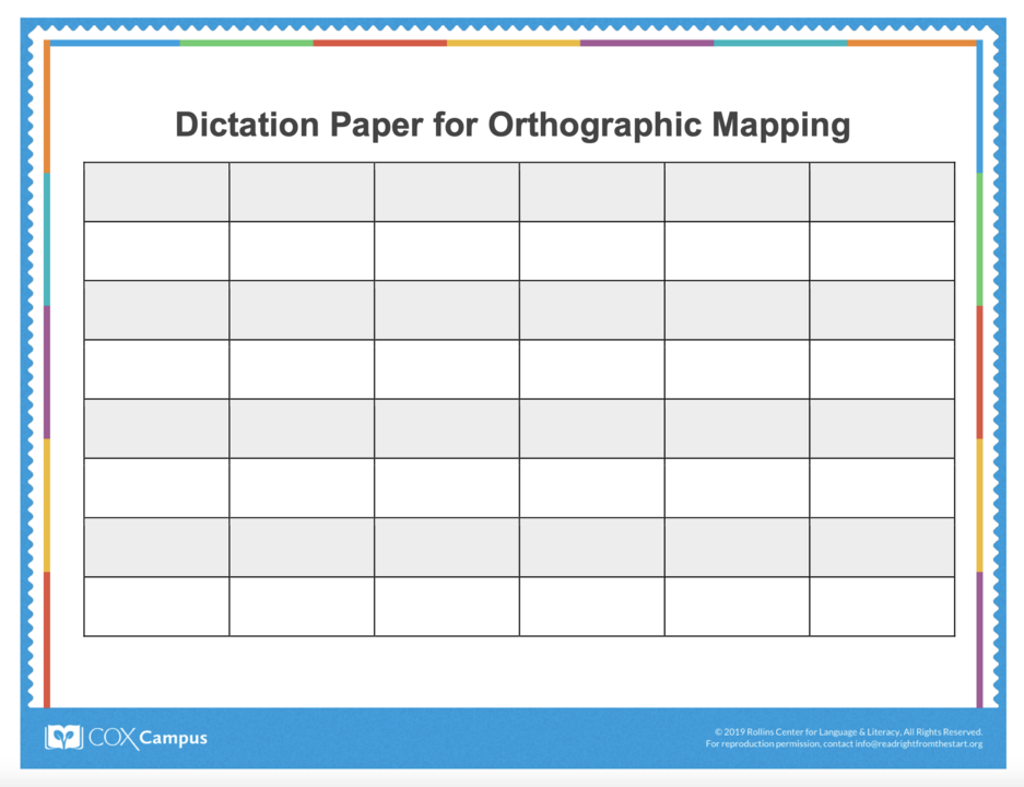 Dictation Paper for Orthographic Mapping Resource Library Cox Campus